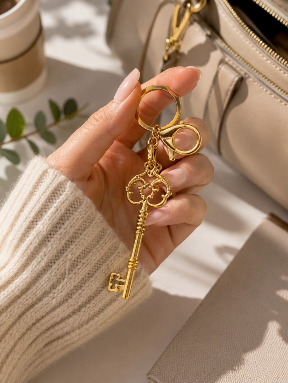 Antique Key Gold Keychain Brand New